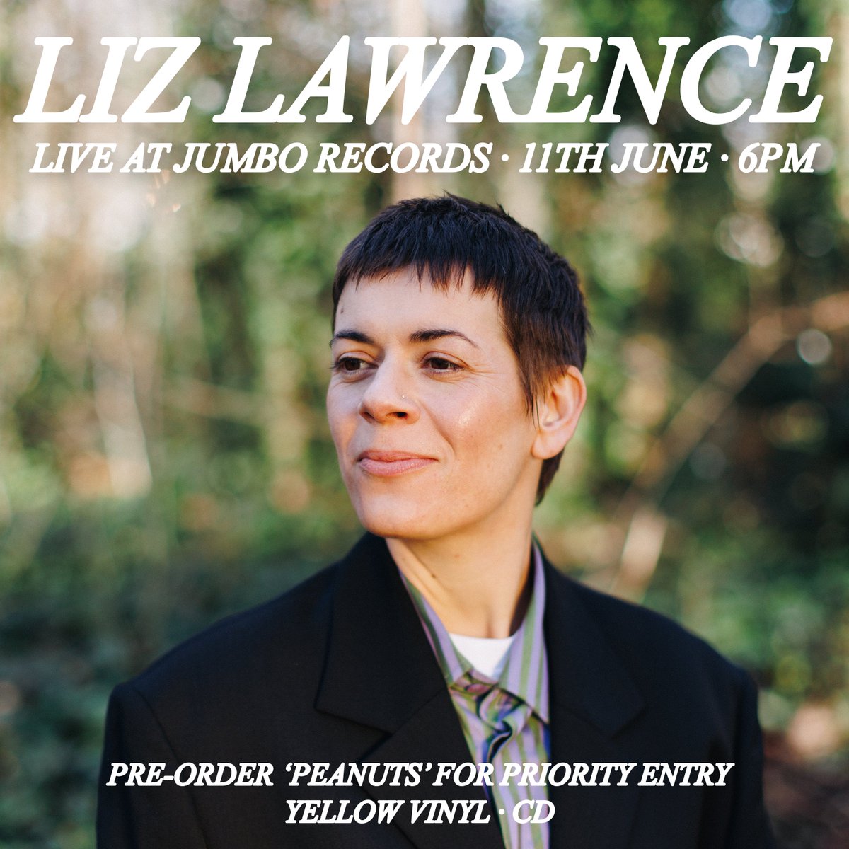We're delighted to welcome Liz Lawrence to Jumbo for a special in-store gig on 11th June to celebrate her new album 'Peanuts'! For priority entry to the gig, pre-order the album here on yellow LP or CD: jumborecords.co.uk/news-single.as…