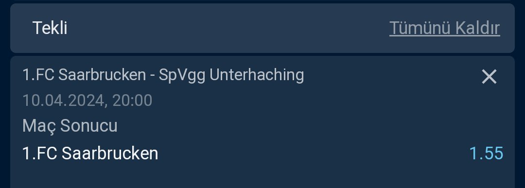 📝 Günün teklisi YORKBET''de oynanır...

SAARBRUCKEN 🆚 UNTERHACHİNG

👍 MS : 1

📈 ORAN : 1.55

✅ Üyelik ve Giriş : bahispozitif.link/yorkvip