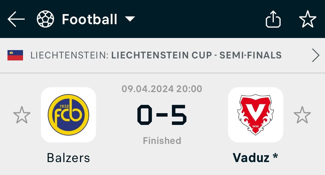 🇱🇮🏆 Balzers of Liechtenstein, who are in the Swiss fourth tier, have now played four consecutive domestic cup ties against the same club. After losing the 2023 final to Vaduz I, they beat Vaduz II & III this season before losing again to Vaduz I in the semi-final last night!