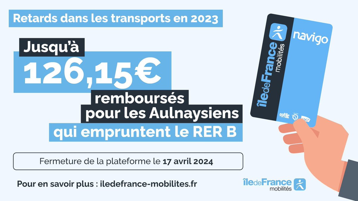 [TRANSPORTS] 🚉 Plus que quelques jours pour faire votre demande de remboursement sur la plateforme d’@IDFmobilites ! Plus d’informations 👉 aulnay-sous-bois.fr/actualites/pon…