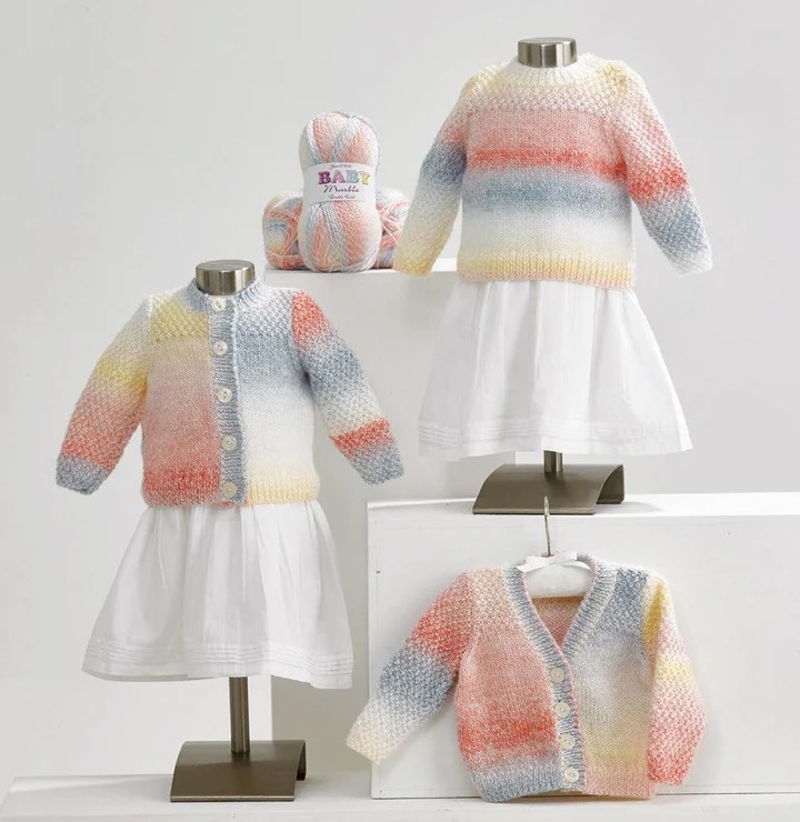 This is such a versatile little baby knitting pattern, giving instructions for both a cardigan and a jumper.
 #yarnporn #yarnstash #handdyed #knitting #crochet #knittersofinstagram #crochetersofinstagram #colours #chooseyours #buyonline #woolshop