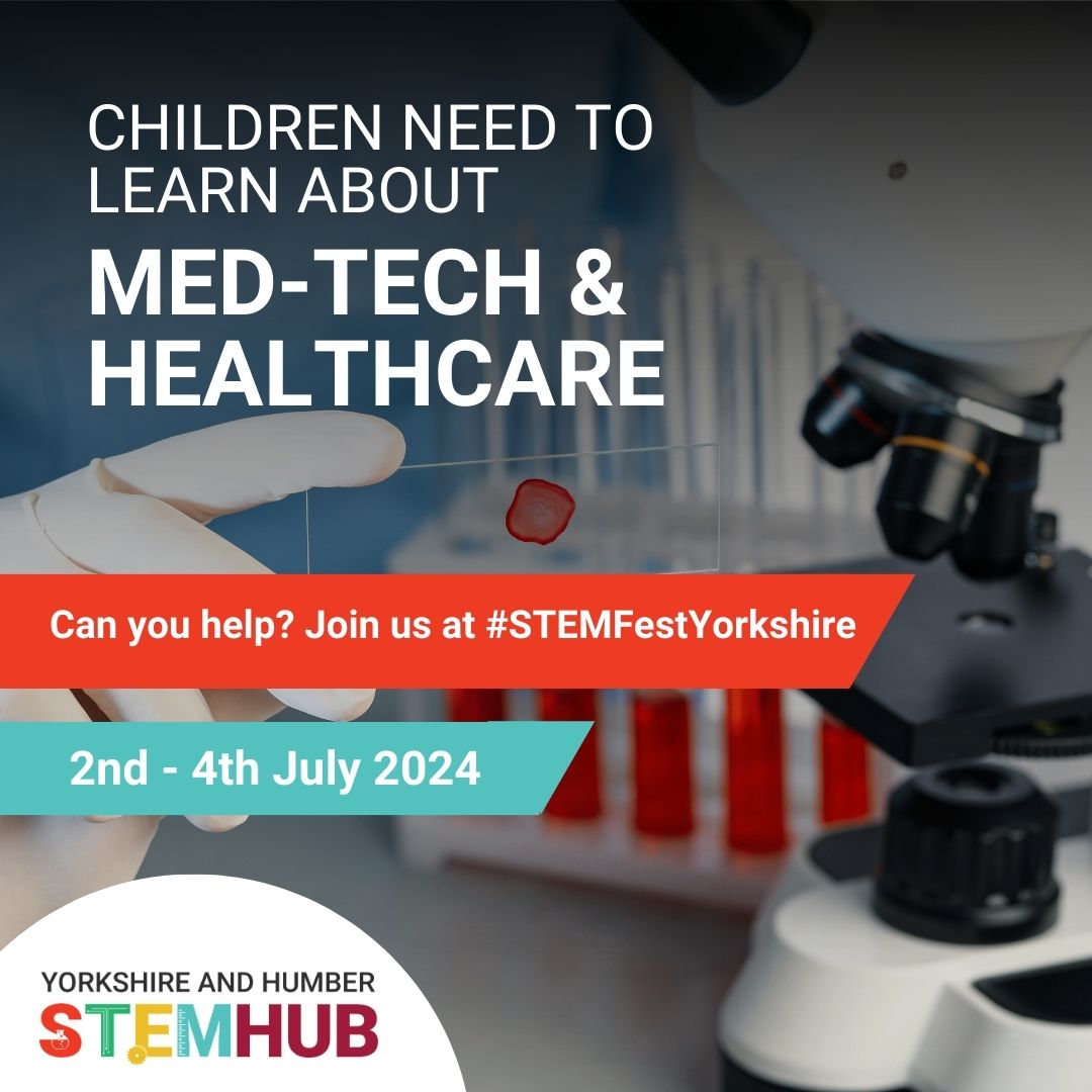 Attention #Healthcare Sector professionals! 🩺 We invite you to join us at #STEMFest #Yorkshire & #Humber. Help us introduce children to the wonders of healthcare and inspire the future generation of healthcare professionals. Learn more: eventbrite.co.uk/e/stemfest-yor…