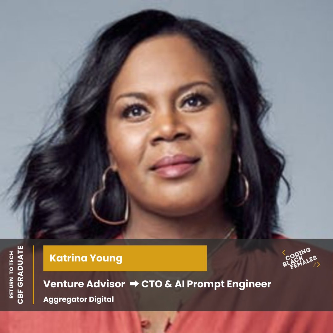 Meet Katrina! She completed her bootcamp journey with CBF and is excelling in her tech career! Join us in congratulating her on this incredible achievement! If you would like to climb the ladder in your tech career, start your journey and sign up here: codingblackfemales.com/academy/return…