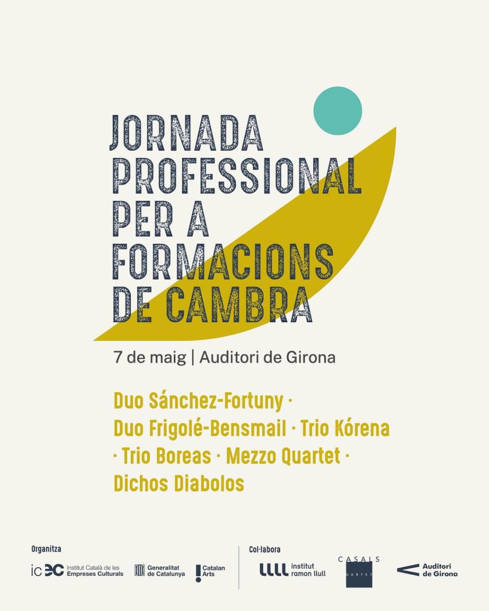 🪈 El proper 7/05 tindrà lloc la IV Jornada Professional per a Formacions de Cambra a l'@auditori_gi que posarà en contacte músics amb programadors de clàssica. Si sou professionals, registreu-vos al web d'@icec_cat/@catalanarts fins al 26/4 . 👇 catalanarts.cat/convocatories/…