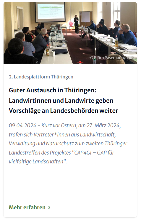 News im Projekt #CAP4GI-#GAP für vielfältige #Landschaften: Ende März gab es ein erneutes Landestreffen in Thüringen. Auf der Agenda: 👉Hemmnisse bei Agrarumweltmaßnahmen 👉Lösungsansätze 👉Austausch mit Behörden 👉Entscheidungsexperiment Mehr Infos: cap4gi.de/de/news/guter-…