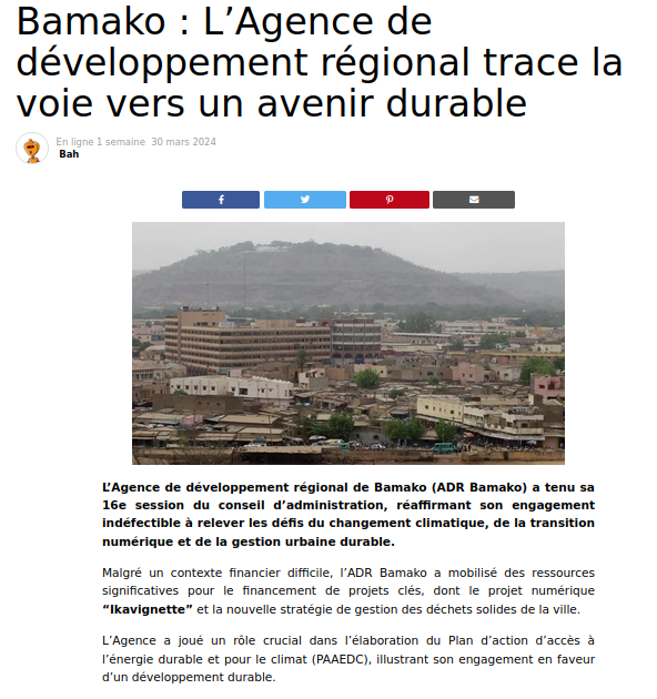 Bravo pour l'engagement vers un #développementdurable🌱👏🏿
#ActNow  #Mali #environment 
source: @maliactu