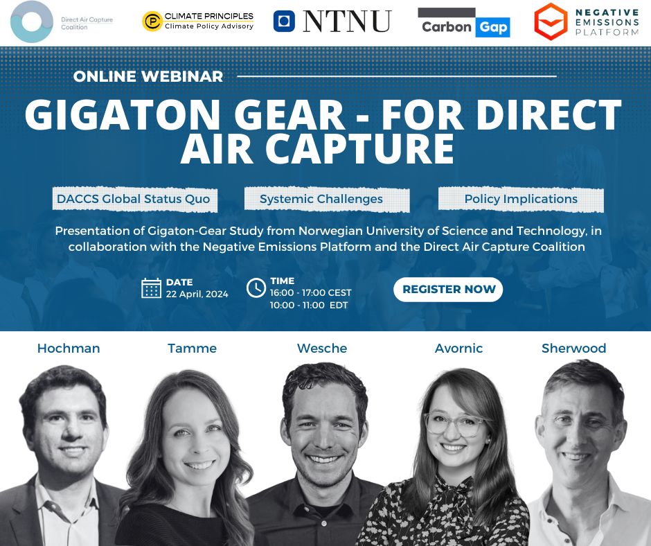 I'm looking forward to discussing the global #DirectAirCapture deployment at the webinar on 22 April. 

We will dig into the challenges together with:

• Chris Sherwood from @NEP_Brussels 
• @jasonclimateguy from @DACCoalition
• @JuliusWesche from @NTNU 
• @avornicrodica from…