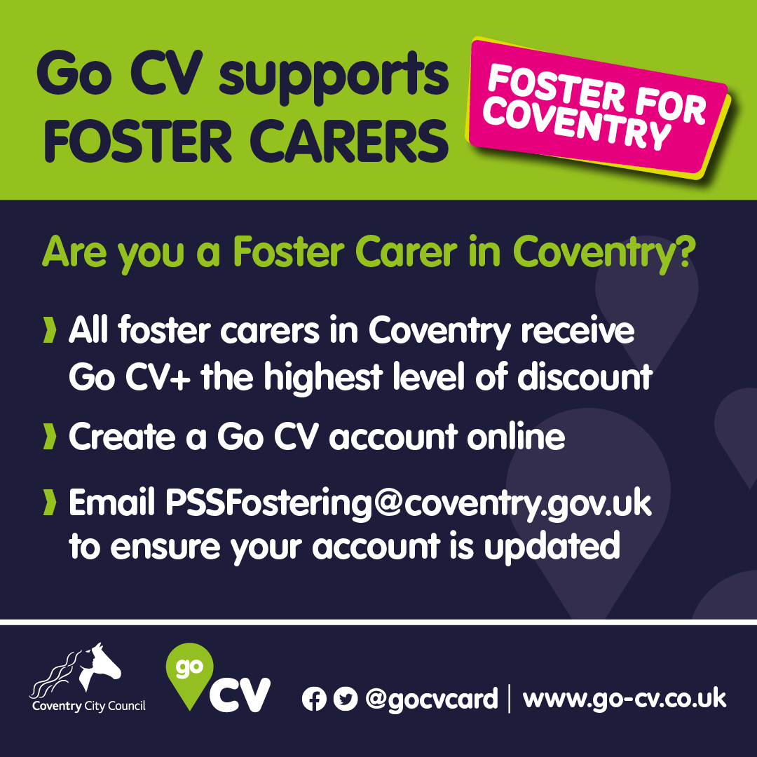 Did you know... All #foster carers qualify for #GoCV+ which gives LOTS of free or discounted activities for #Coventry families. Just one way we are supporting our #fosteringcommunities Find out more about orlo.uk/wS6P2 @coventrycc