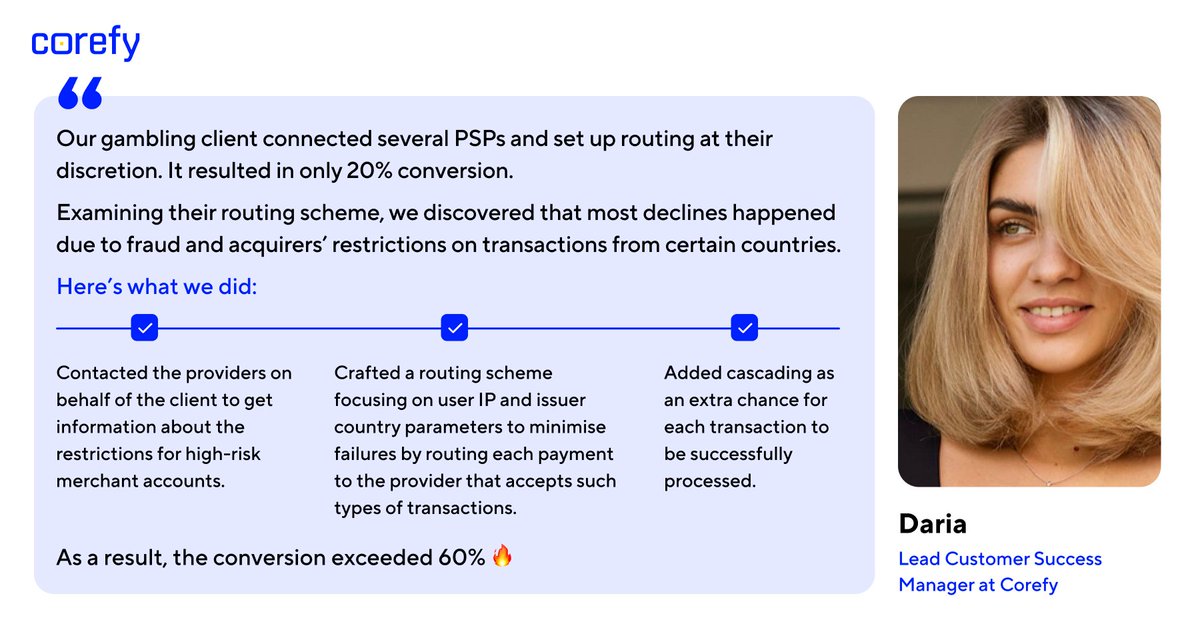 Do you run a high-risk business and your conversion rates are suspiciously low?

Check this case our team solved recently 👇

#paymentprocessing #highriskbusinesses #paymentrouting