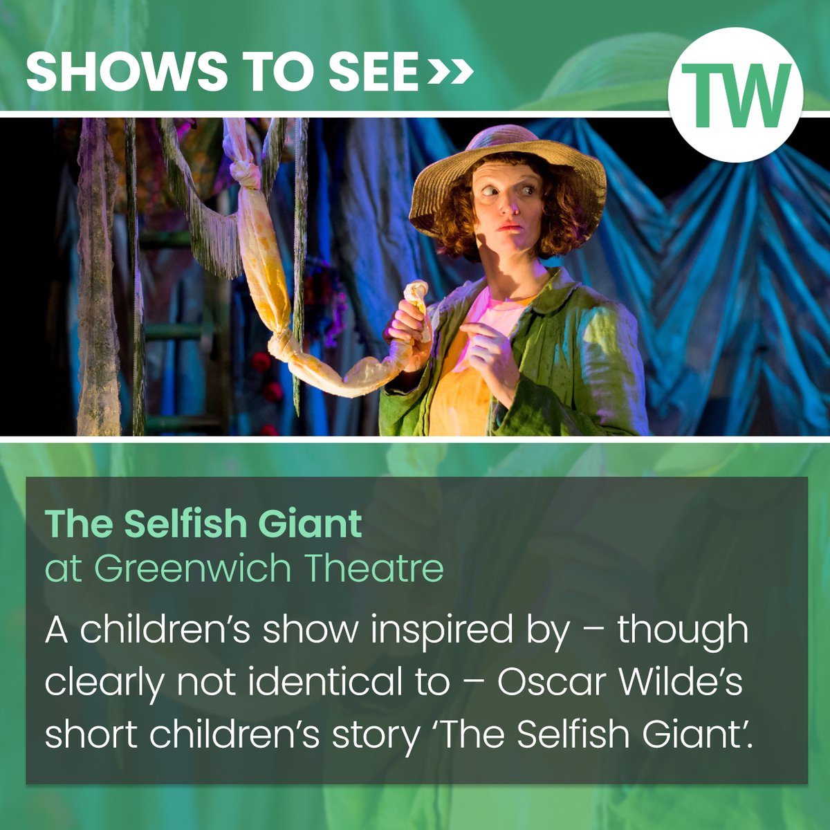 Among our recommended shows to see this week: 'The Selfish Giant' by Tiny & Tall Productions at Greenwich Theatre. Get more show tips here: bit.ly/3TORapH @GreenwichTheatr