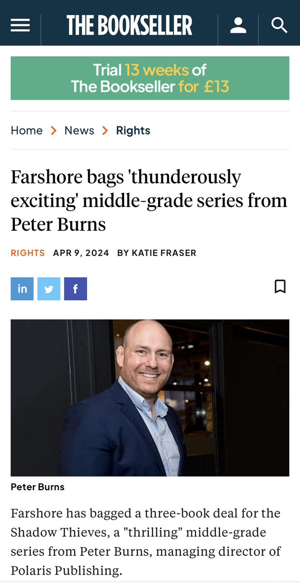 Having worked in publishing since 2006, it is a huge thrill to feature in the @thebookseller I’m so excited to be working with @LucyCourtenay1 and all the amazing team at @FarshoreBooks – it’s a dream come true! thebookseller.com/rights/farshor…
