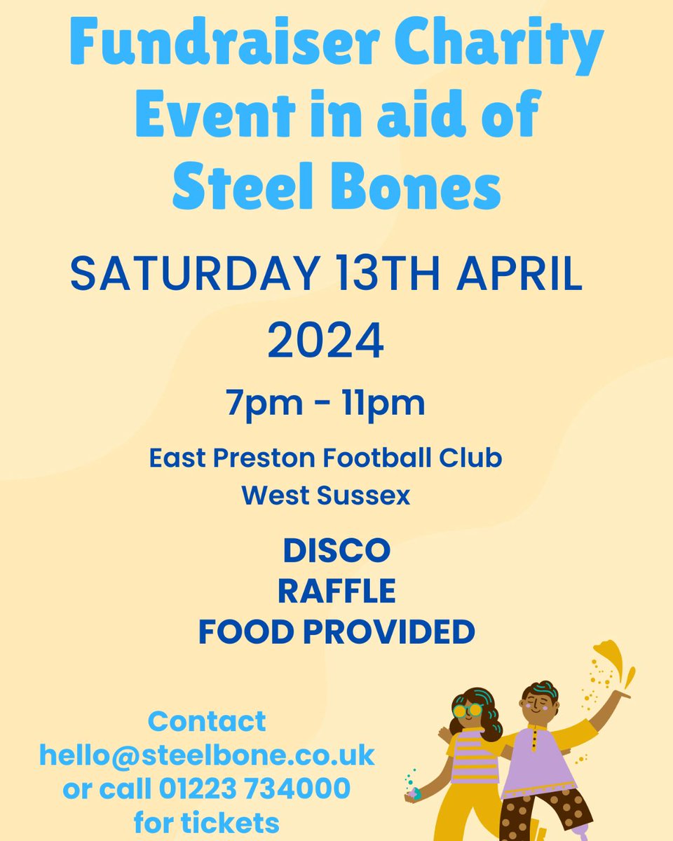 Fantastic fundraising event in Sussex this weekend in aid of Steel Bones - thank you so much to Mary for creating it - we know it is going to be fantastic 😊