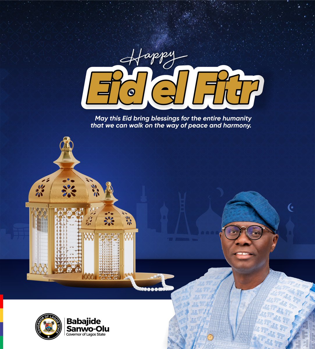 Today, I am delighted to celebrate Eid-el-Fitri with the Muslim community in Lagos State as we mark the end of a month-long period of spiritual renewal. Let us continue to uphold spirituality, peaceful coexistence, and tolerance towards all religious groups. Let us reflect on