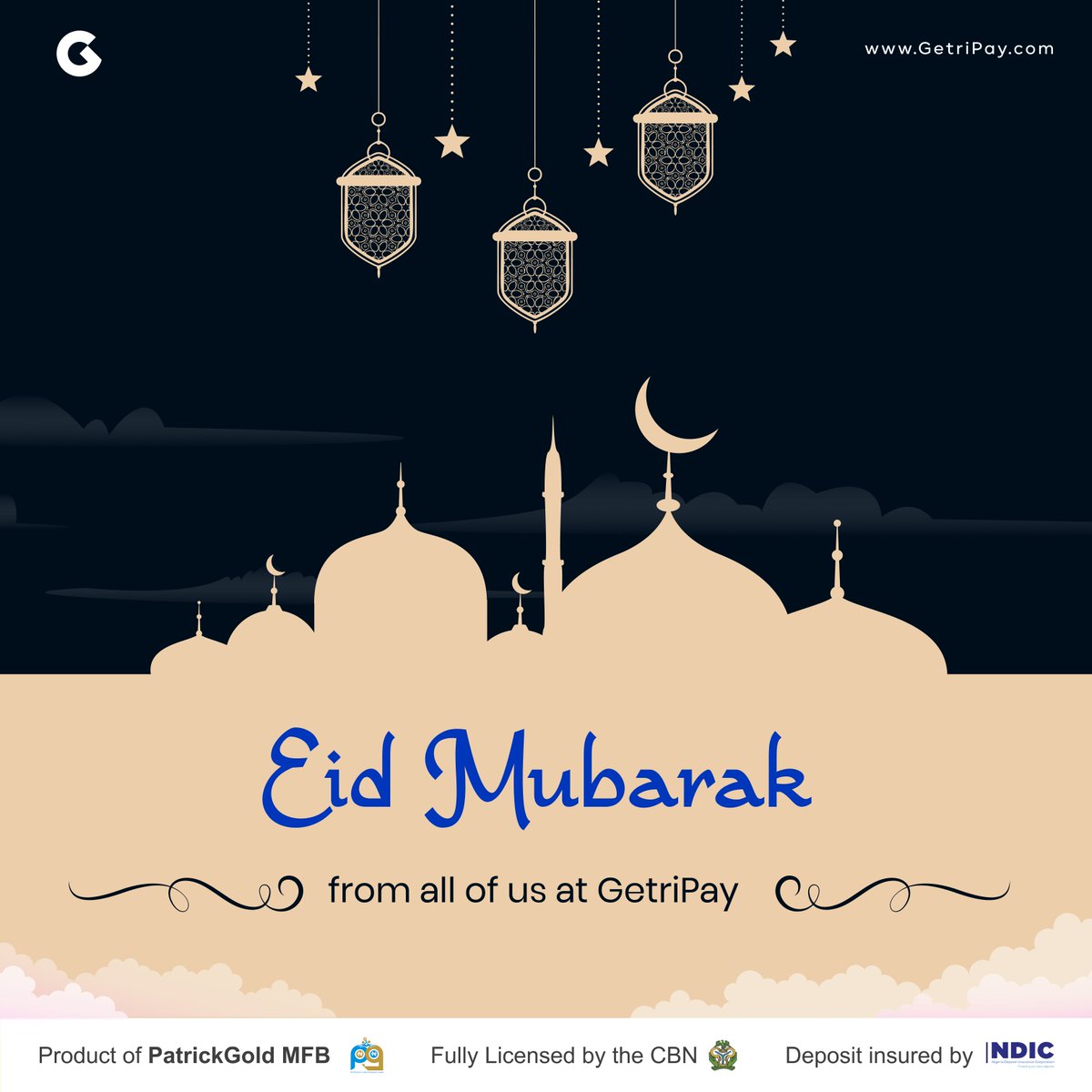 GetriPay's tweet photo. Happy Eid Mubarak from all of us at Getripay. #getripay #eidmubarak #celebration #finance #financial #Bank #banking #digital #digitalbanking https://t.co/NbLN3rWmOY