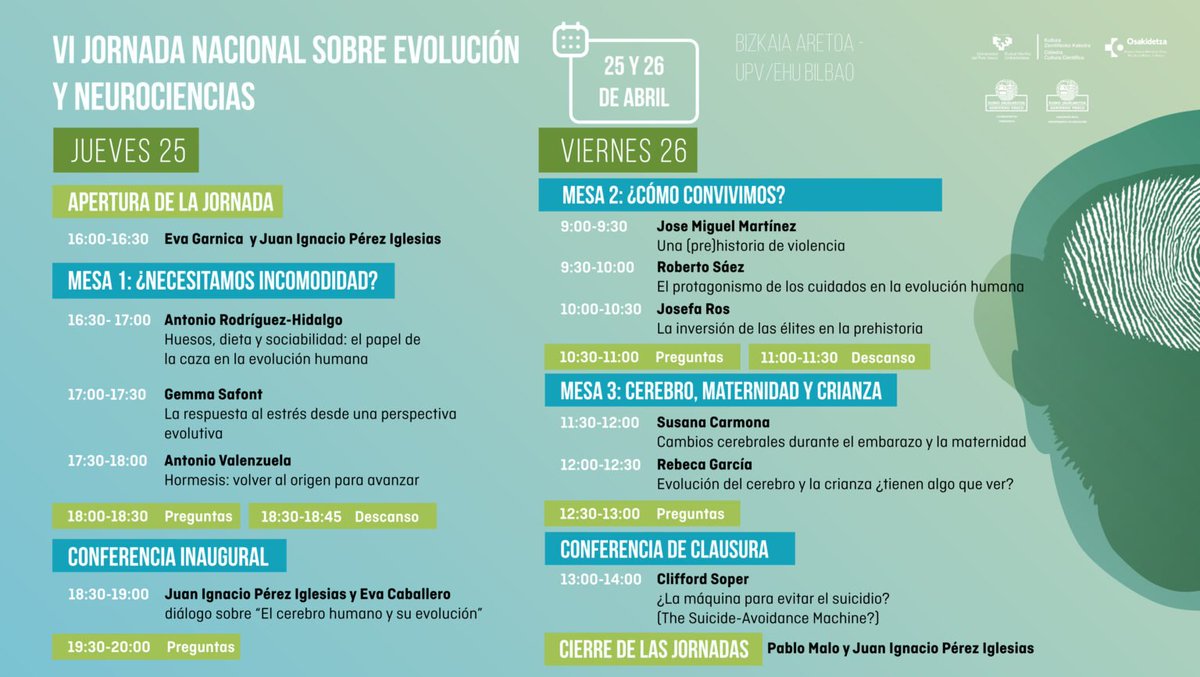 Ilusionado por impartir la conferencia "El protagonismo de los cuidados en la evolución humana":
La evolución humana, desde la neurociencia, será el asunto a analizar en la VI jornada sobre Evolución y Neurociencia katedra.eus/es/agenda/la-e…  
<a href="/CCCientifica/">Cuaderno de Cultura Científica</a> <a href="/Zientzia/">Katedra</a> <a href="/osakidetzaEJGV/">Osakidetza</a>