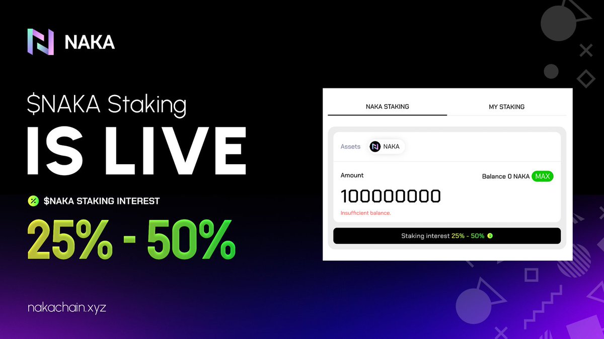Official: $NAKA Staking is LIVE - 50% interest by using Multiplier Points - Airdrop rewards - Flexible unstaking Staking $NAKA now: nakachain.xyz/staking/naka