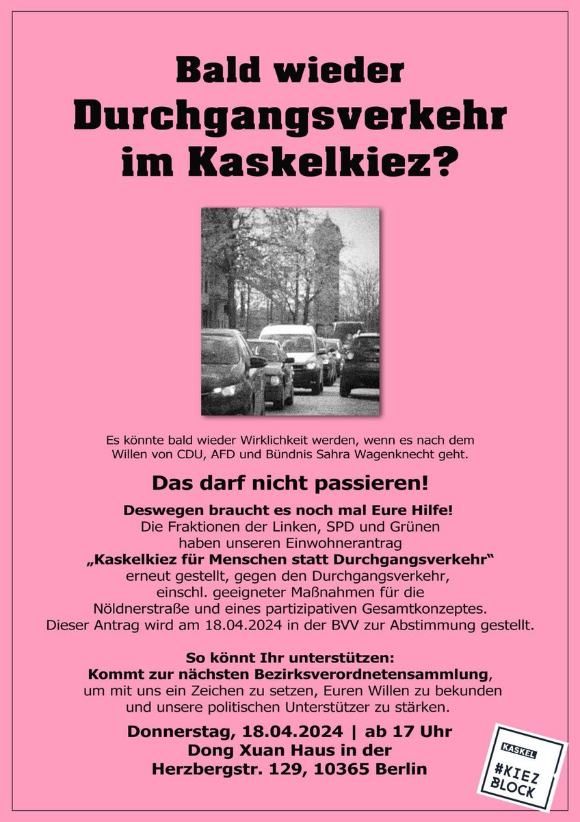 Kommt zur nächsten BVV Lichtenberg am 18. April!! #bvvlbg #kiezblocks #verkehrswende #mehrDemokratie