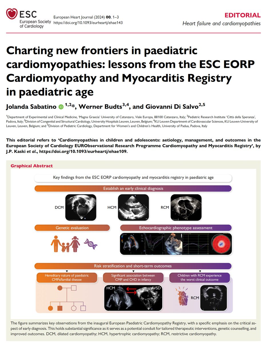 Charting new frontiers in paediatric cardiomyopathies: lessons from the ESC EORP Cardiomyopathy and Myocarditis Registry in paediatric age @escardio @ESC_Journals academic.oup.com/eurheartj/adva…