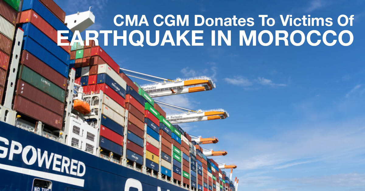 CMA CGM extends a helping hand to victims of the earthquake in Morocco through a generous donation, demonstrating its commitment to supporting communities in times of crisis. 

Learn more tinyurl.com/3v8fefbk #CMACGM #earthquakerelief #communitysupport