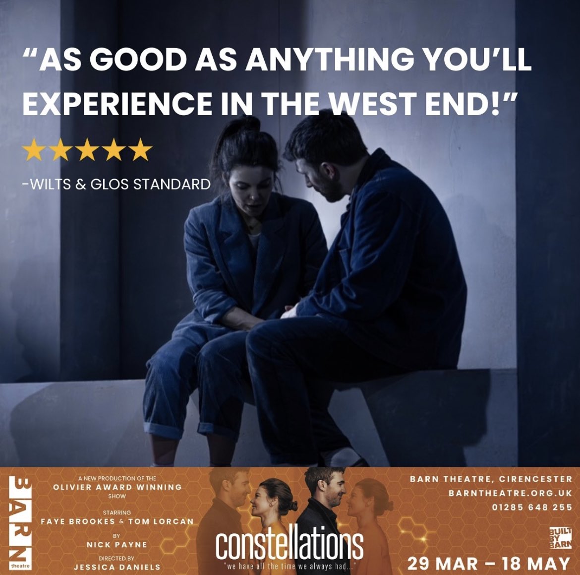 Tom Lorcan (@tomlorcan) on Twitter photo Come and see Constellations at the <a href="/theBarnTheatre/">Barn Theatre</a>! A short train ride from Paddington.
Book your tickets here: 🎟️ barntheatre.org.uk/barn-theatre Come and see Constellations at the <a href="/theBarnTheatre/">Barn Theatre</a>! A short train ride from Paddington.
Book your tickets here: 🎟️ barntheatre.org.uk/barn-theatre