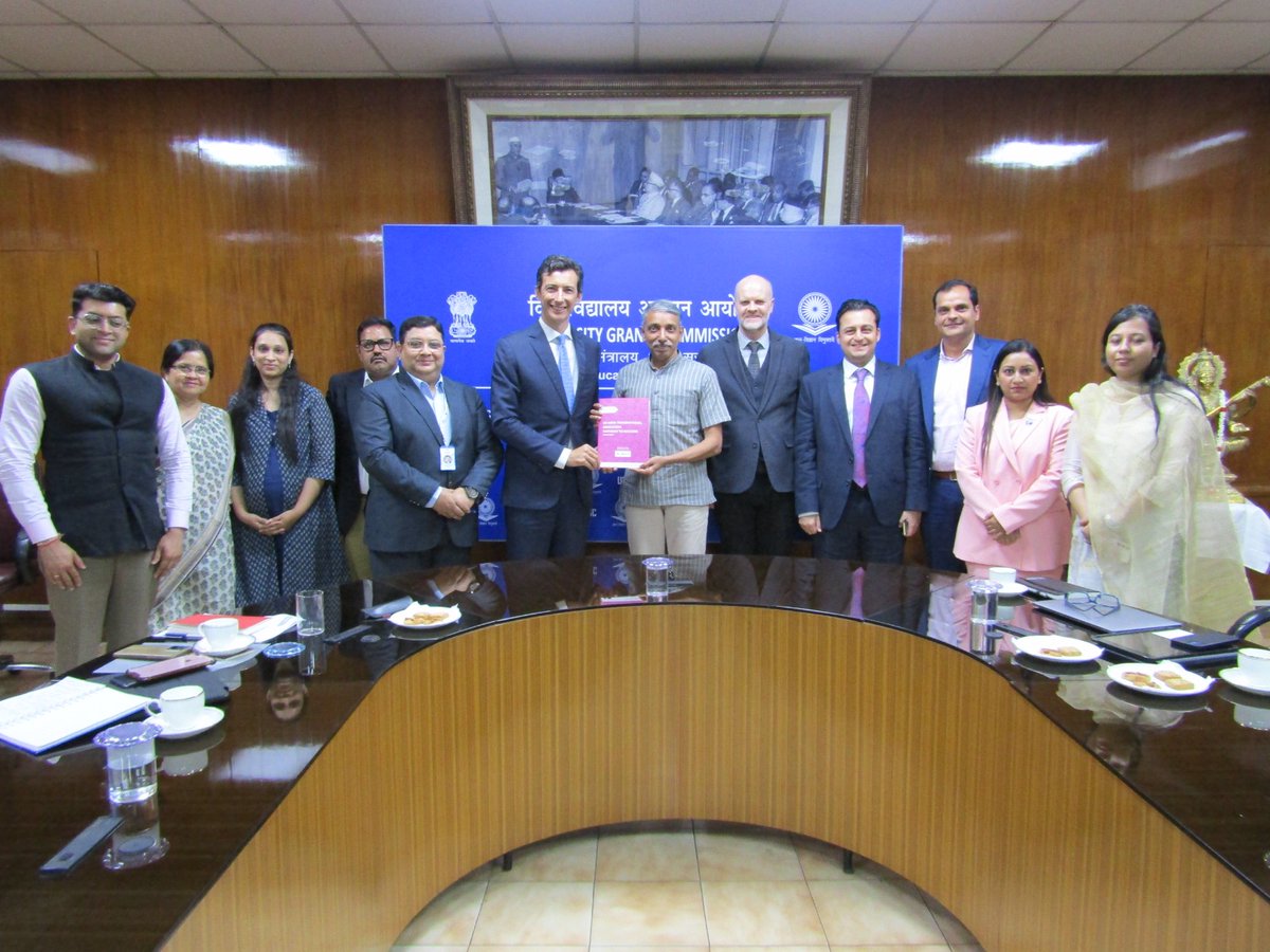 A delegation from UK India Business Council (UKIBC) presenting the report on Transnational Education to Prof. @mamidala90, UGC Chairman, today at UGC New Delhi. #UGC #Education #HigherEducation