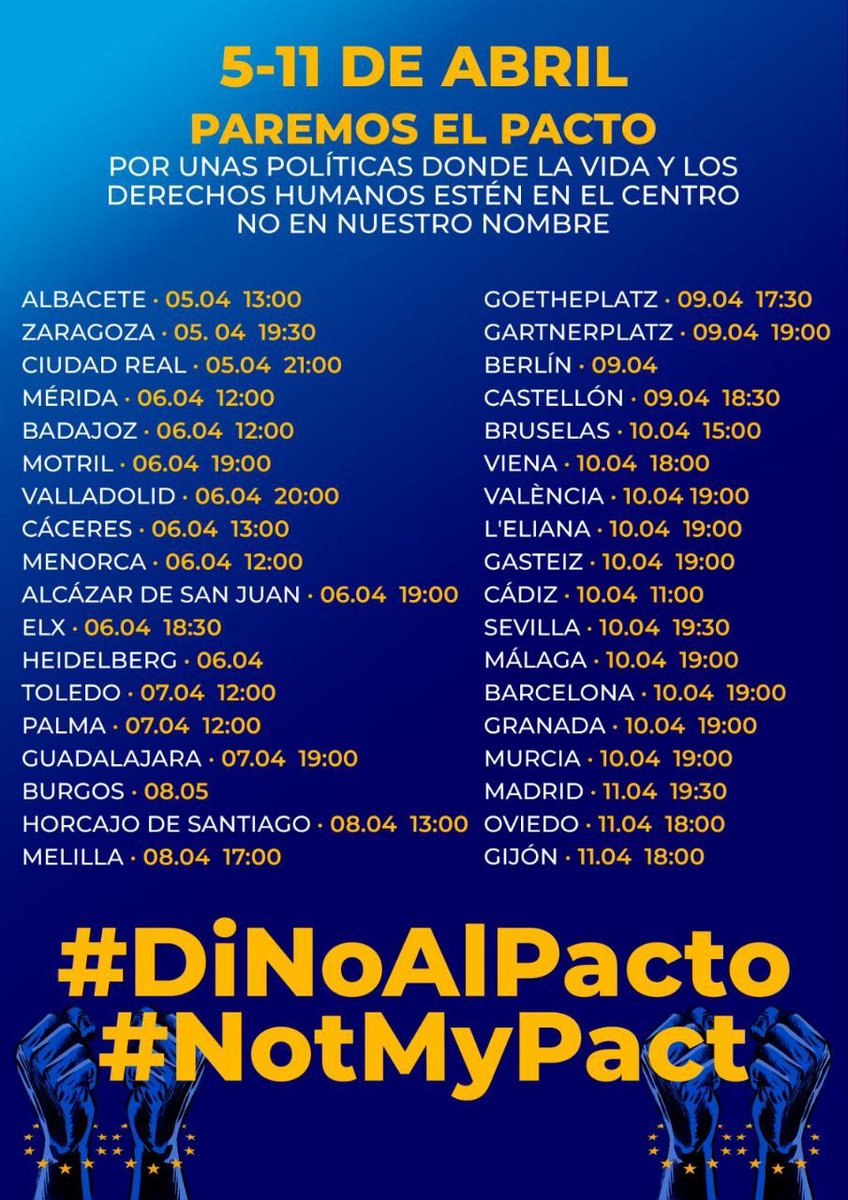 Mostramos nuestro rechazo al Pacto que criminaliza el derecho al asilo y causa muerte, #NoAlPEMA  día 11 en Callao.  Gritemos juntas NO a este atropello de los derechos de las personas migrantes, #NoEnNuestroNombre #QueNoTeVendanElPacto