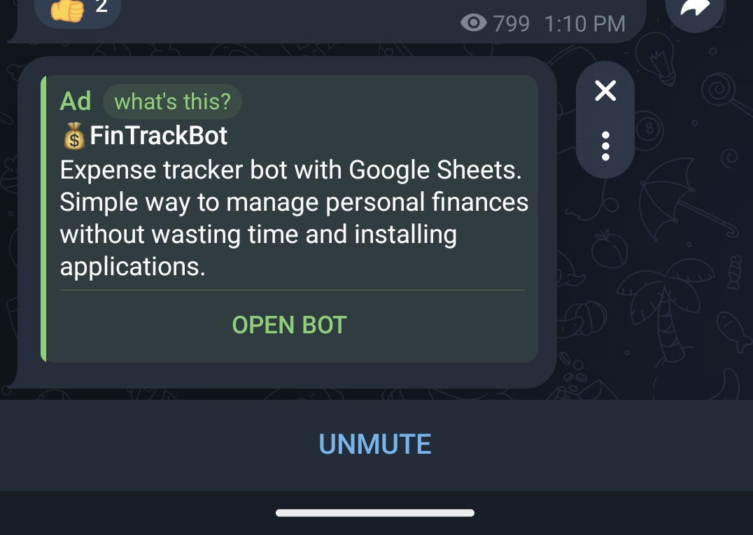 Zacurly's tweet photo. Just saw an Ad on a Telegram channel other than telegram promoting it's premium subscription. Looks like free messaging software will slowly be running into an AdTech platform!

Looking forward to see brands using this ad inventory!

#telegram #adtech #advertisements https://t.co/0F3kZHIkUg