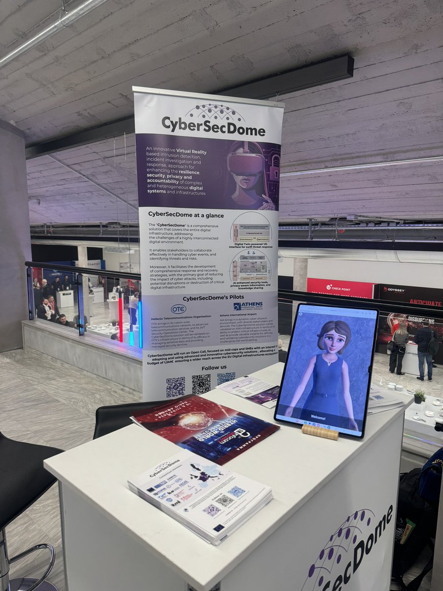 Exciting news🌟
We are ready to welcome you! 
Get ready for #InfocomGreece! 🚀

👏🏻Stop by our booth to dive into the #CyberSecDome ‘s mission: predicting and responding to cyber threats to protect digital infrastructure. See you there! #AI #VR #Cybersecurity #EUprojects