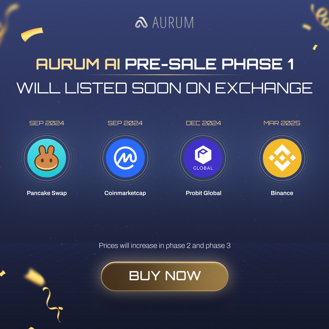 #AURUMT will soon be #listed on the #exchange, offering new #trading opportunities and increased #liquidity, making it easier to manage your #AURUMT holdings.
🔜 Buy now: token.aurumai.io