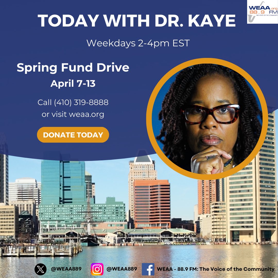 #TodayWithDrKaye, one of only a handful of drive time radio shows solo hosted by a Black woman in the country
Launched 10/2/2018
Awards:
I. 2021 Regional Edward R. Murrow Award
II. Chesapeake @AP Award
    2021, 2019 Outstanding Talk Show
    2020, ‘22 Best Editorial/Commentary…