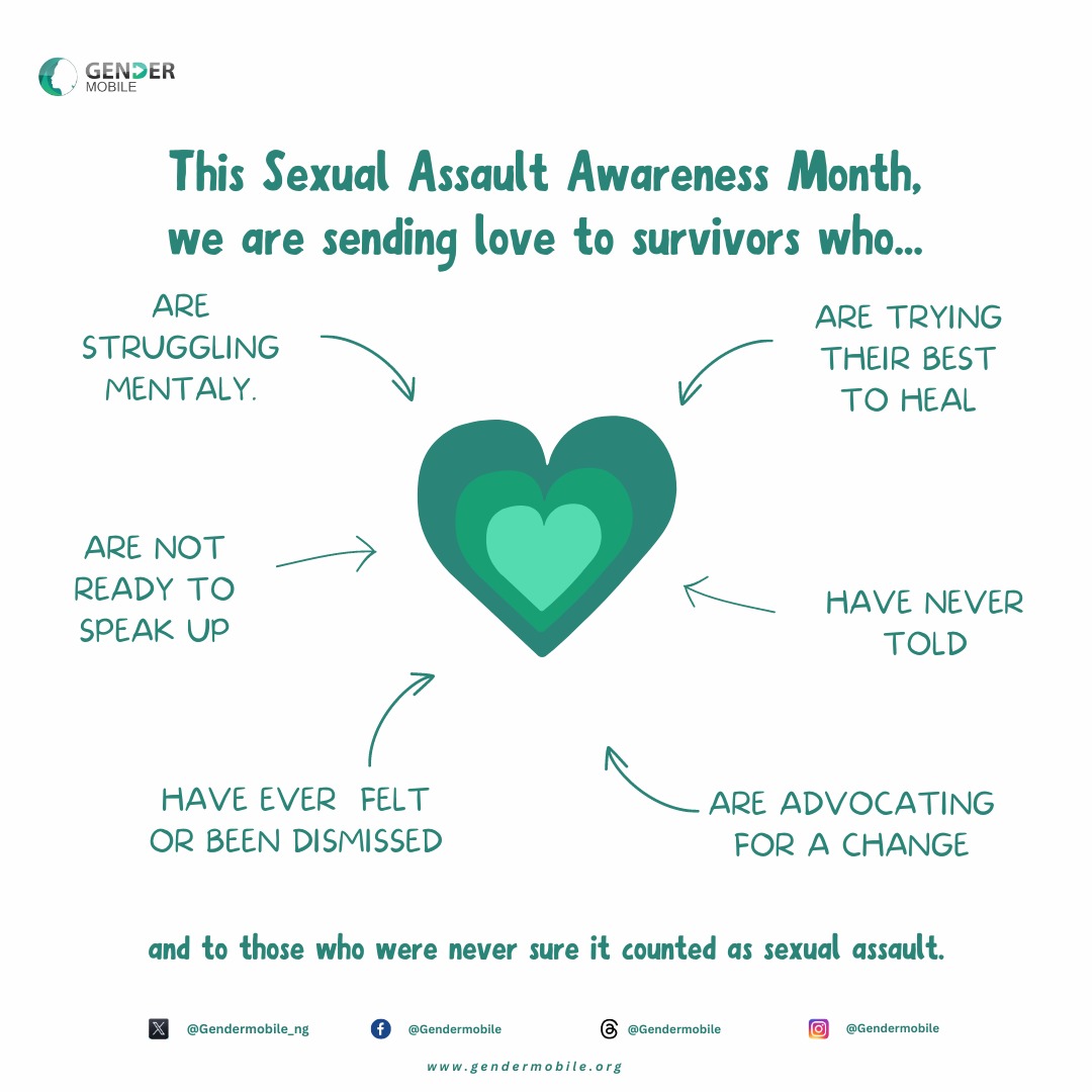 Gendermobile_NG's tweet photo. Sending love and strength to all survivors. Your resilience is inspiring, and your voice matters.
Let's stand together to create a world where survivors are heard, believed, and empowered.
#SAAM #BuildingConnectedCommunities #SurvivorsSpeak #SAAM2024 https://t.co/zhpBdOAR0b