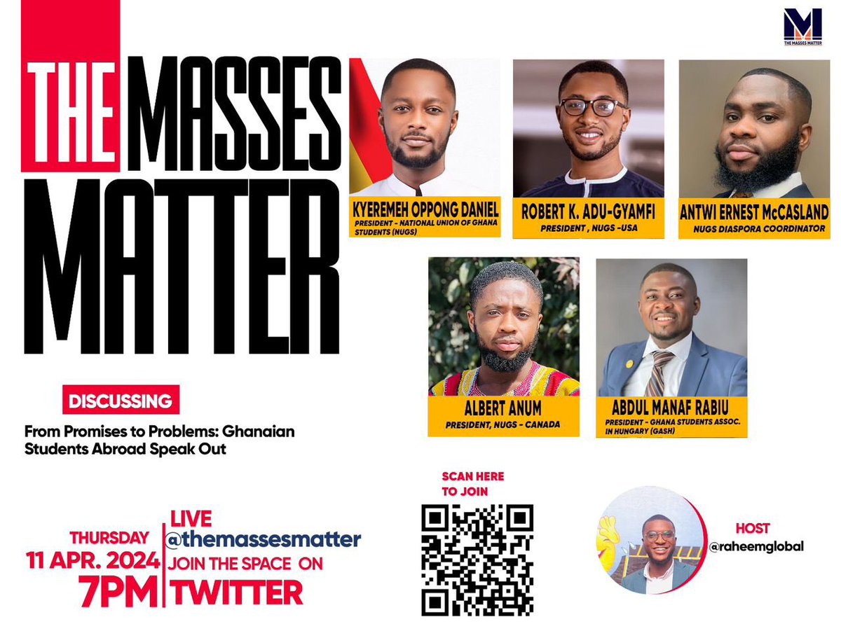 MccaslandKobby's tweet photo. Don’t miss this segment as we delve more into the struggles and predicaments of Ghanaian 🇬🇭 students in the diaspora and the way forward. #ForGodandhumanity . @NUGSOfficial https://t.co/mm2scEP6mm