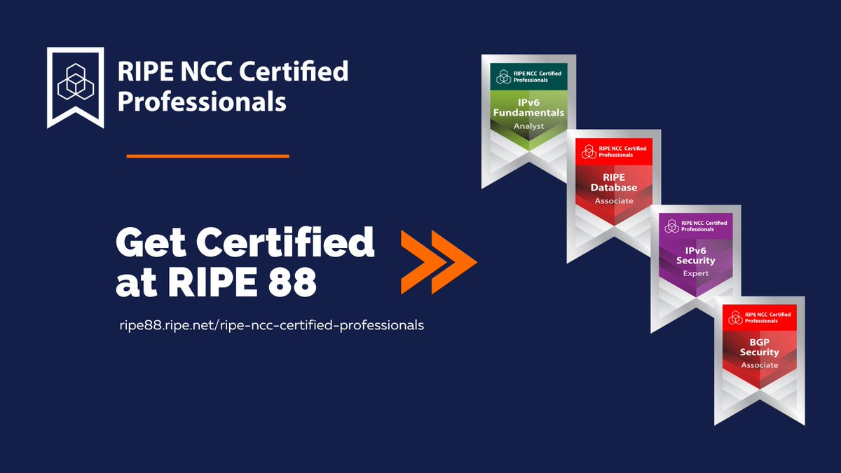 You can take a RIPE NCC Certified Professionals exam at #RIPE88 from Monday, 20 May to Thursday, 23 May. A dedicated exam room will be available at the meeting venue. You can choose to take any of our exams. Find more information and book your slot at: ripe88.ripe.net/programme/para…