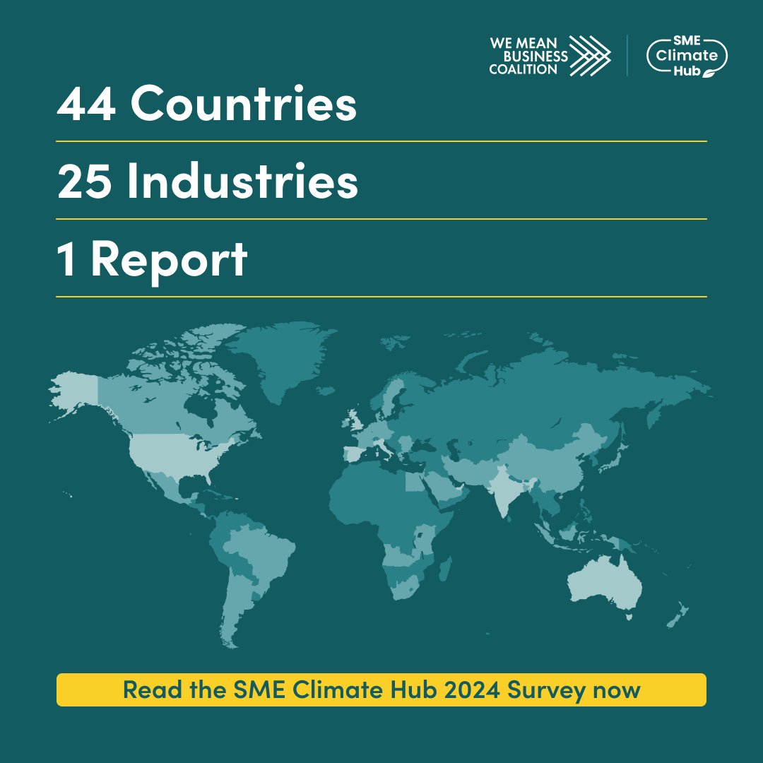 📢 A new survey from We Mean Business Coalition initiative @SMEClimateHub shows that 44% of #SMEs said that reducing #emissions had grown in priority over the past year. Read the full report: smeclimatehub.org/2024-survey-do…