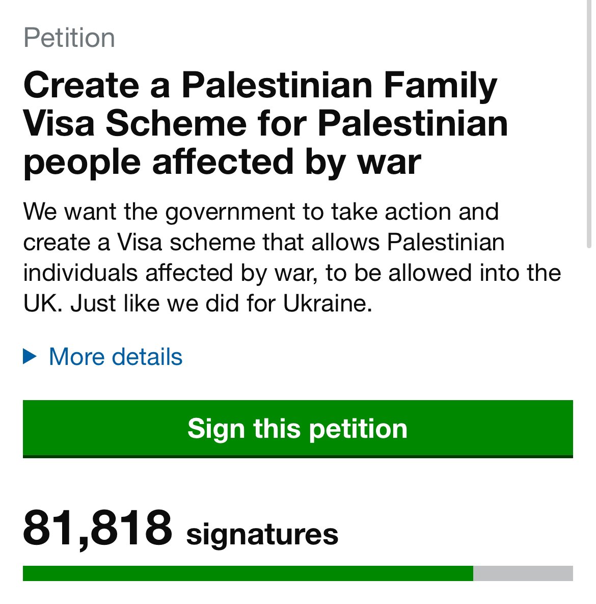 I’m proud we opened our doors to Ukrainians in need Let’s do the same for the Palestinian people 8 days left to reach 100,000 signatures. We can do this! petition.parliament.uk/petitions/6485…