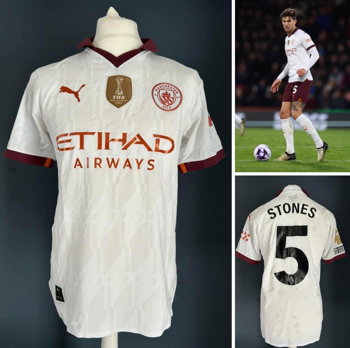 NEW ADDITION: 2023/24 Premier League John Stones match worn unwashed away shirt v Bournemouth on 24th February.