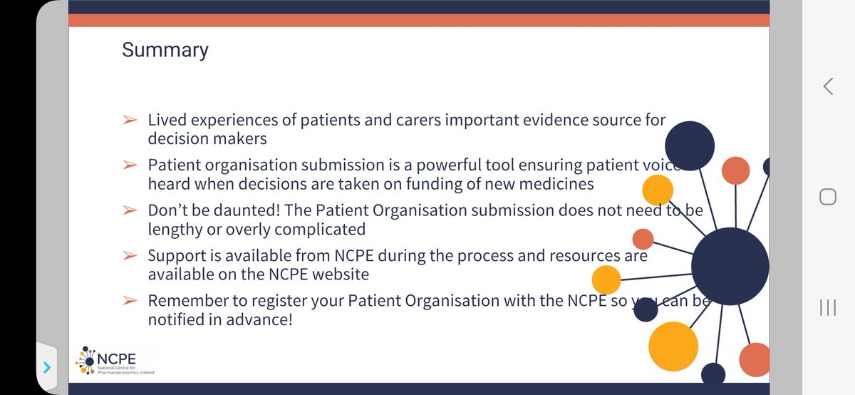 Great to see 32 different Patient Organisations represented among our audience at our @INFO_NCPE webinar on 'Making a Patient Organisation Submission to the NCPE' Thanks to all attendees @CChoitir and @lauraontweets