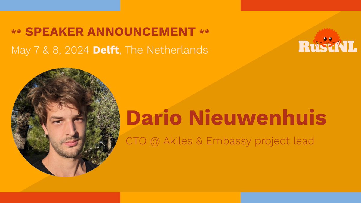 'Async Rust in embedded systems with Embassy' is the talk @Dirbaio will give at RustNL 2024. Details here: 2024.rustnl.org/speakers/ #rustnl2024 #rust #rustlang @rustembedded