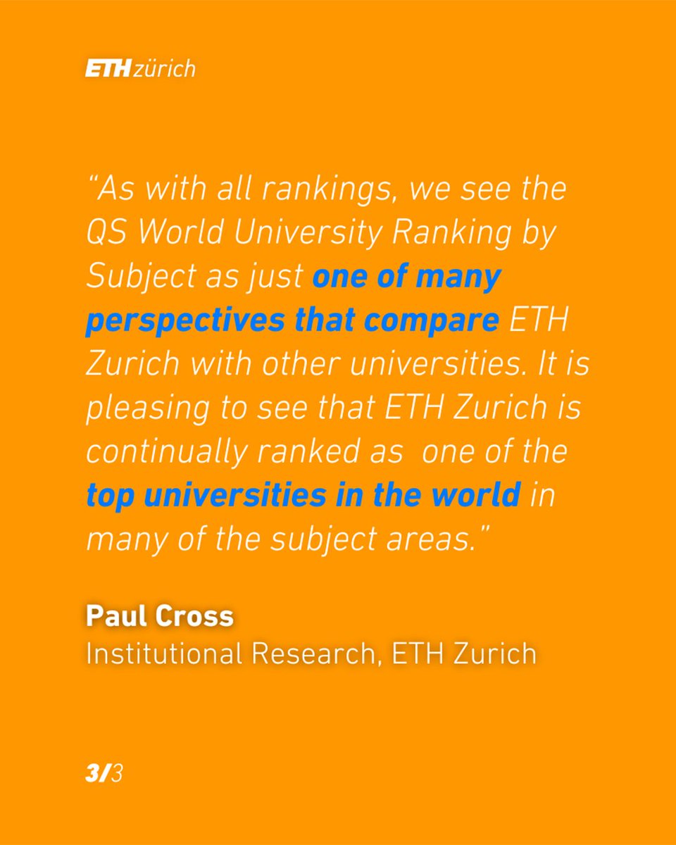 ETH Zurich ranks first in the world for 3 subjects. 🥇🥇🥇 Discover the whole ranking here: brnw.ch/21wIGdC @worlduniranking #UniversitiesRanking #Ranking #QSRanking