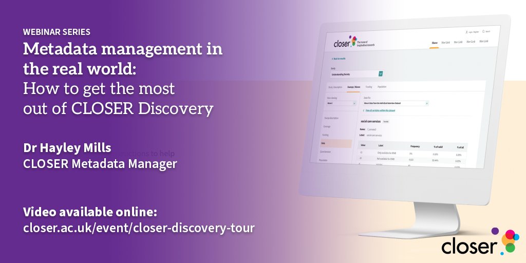 📽️Missed our recent webinar tour of CLOSER Discovery, our comprehensive research tool for UK #longitudinal population studies? The video is now available for you to catch up on how to browse, search and explore questionnaires and datasets: youtube.com/watch?v=GbANo7…