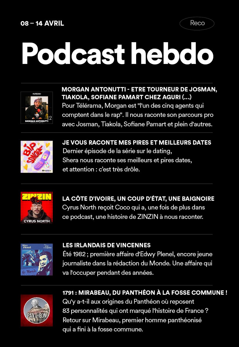 On écoute quoi cette semaine comme podcasts ? 🎙️@Florian135_, @135media_ 🫰Shera 🤯@CyrusNorth 🔎@edwyplenel, @Mediapart 🇫🇷 @Histoire_Pod À retrouver dans notre playlist #PodcastHebdo ➡️ spoti.fi/3nenSSq