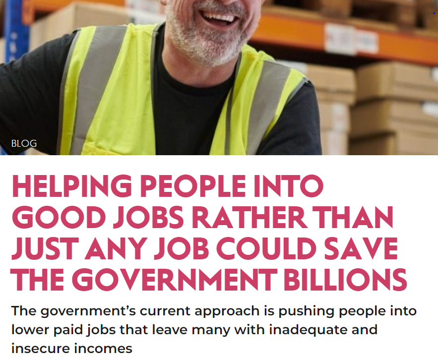 New analysis from NEF: Right now the govt and Jobcentres aim to get unemployed people into any job, as quickly as possible. This is likely to cost the govt more in the long run, and push people into insecure, low paid work. 1/3