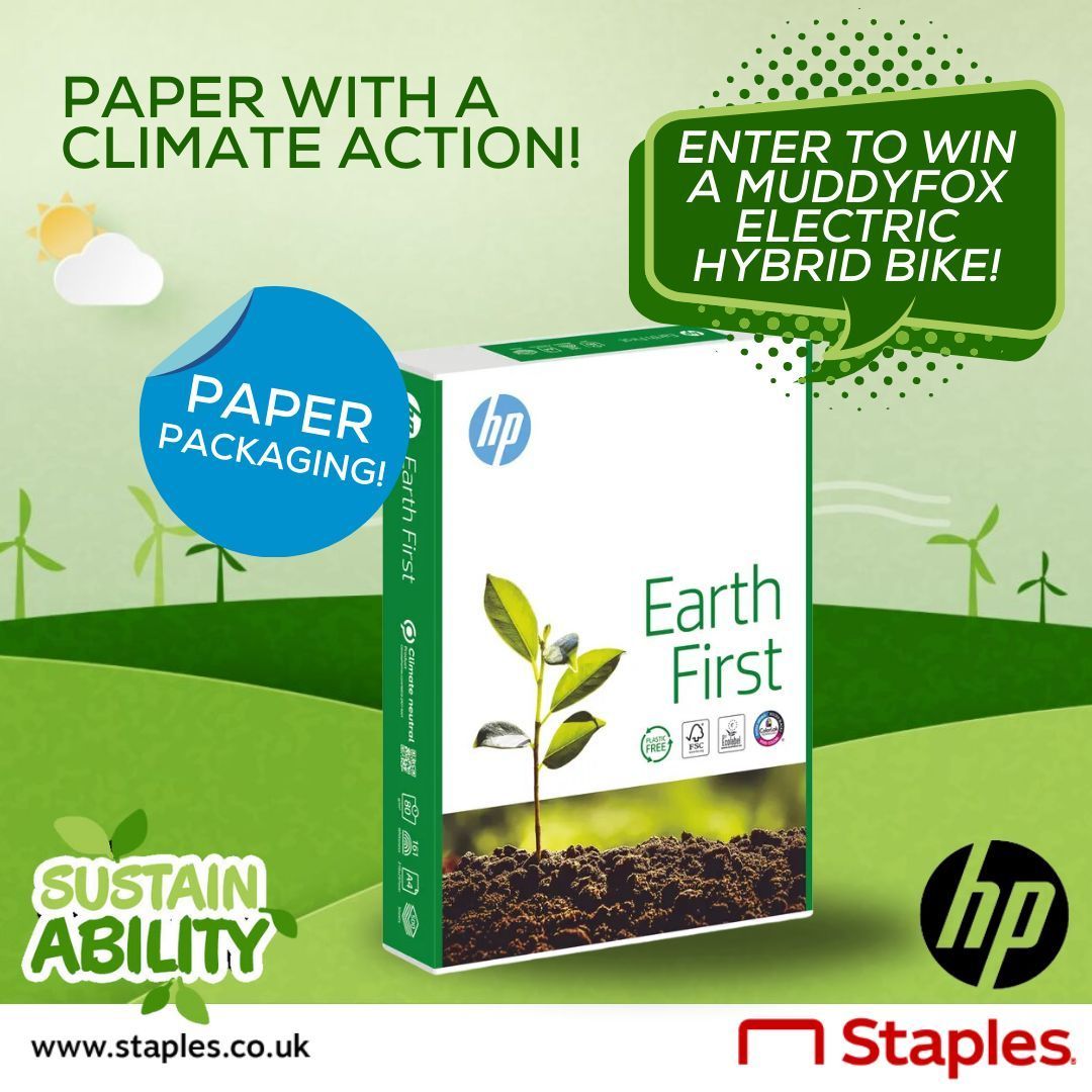 HP Earth First helps fight climate change & supports clean water projects! Made from recycled & FSC-certified material fibres 📃 Learn more👉🏼 buff.ly/3Ja4S1y Want to #WIN a MuddyFox E-Bike? Simply follow us & like this post! For T&Cs: buff.ly/3VRudox - #AD