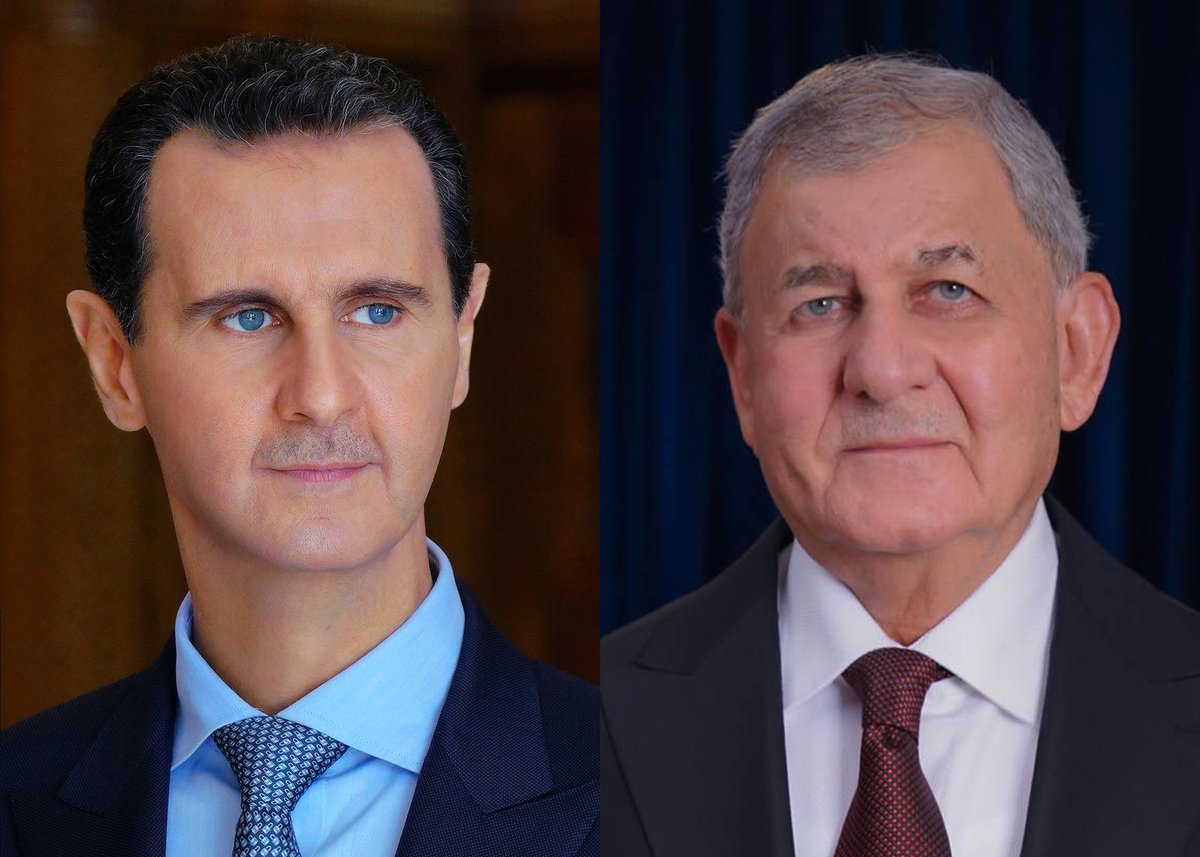 الرئيس بشار الأسد والرئيس العراقي عبد اللطيف رشيد يتبادلان في اتصال هاتفي التهنئة بحلول #عيد_الفطر السعيد.