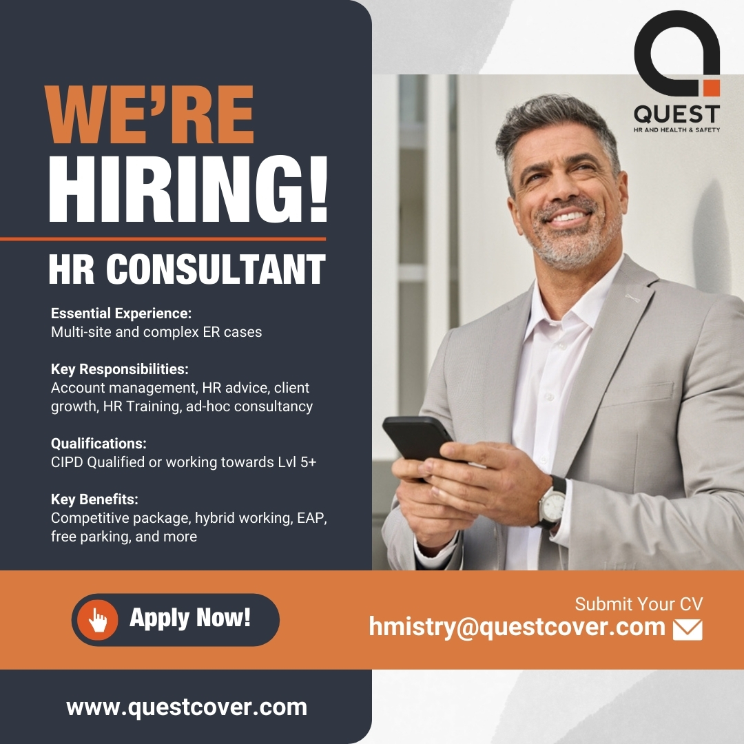 Ready to supercharge your HR career? 🚀

Quest Business Services wants YOU! ⭐ Tackle tough ER cases, deliver top-notch support, and make a real impact in our  HR Consultancy Team 🙌💼 #HR #HRConsultant 

Join the Quest to HR success - apply today! #JobVacancy
#JobOpportunity
