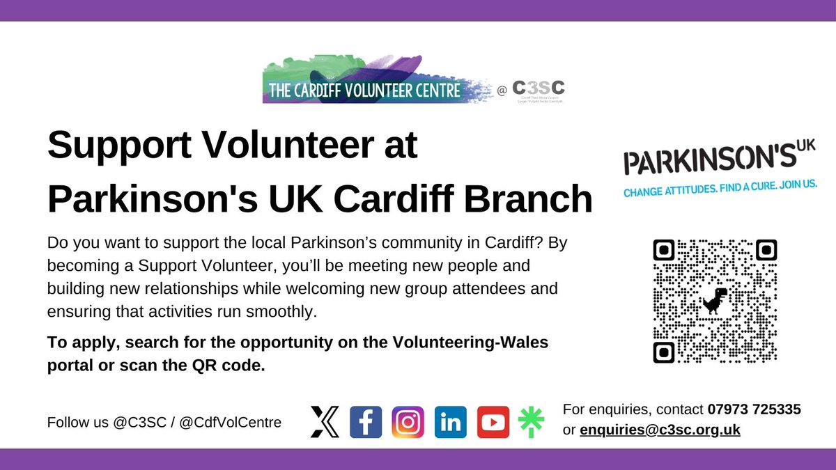 To mark #WorldParkinsonsDay, take a look at this #volunteering opportunity to support @ParkinsonsUK at their #Cardiff branch. This is a fantastic way to get started in volunteering while giving positive experiences to the Parkinson's community. See: volunteering-wales.net/opportunities/…