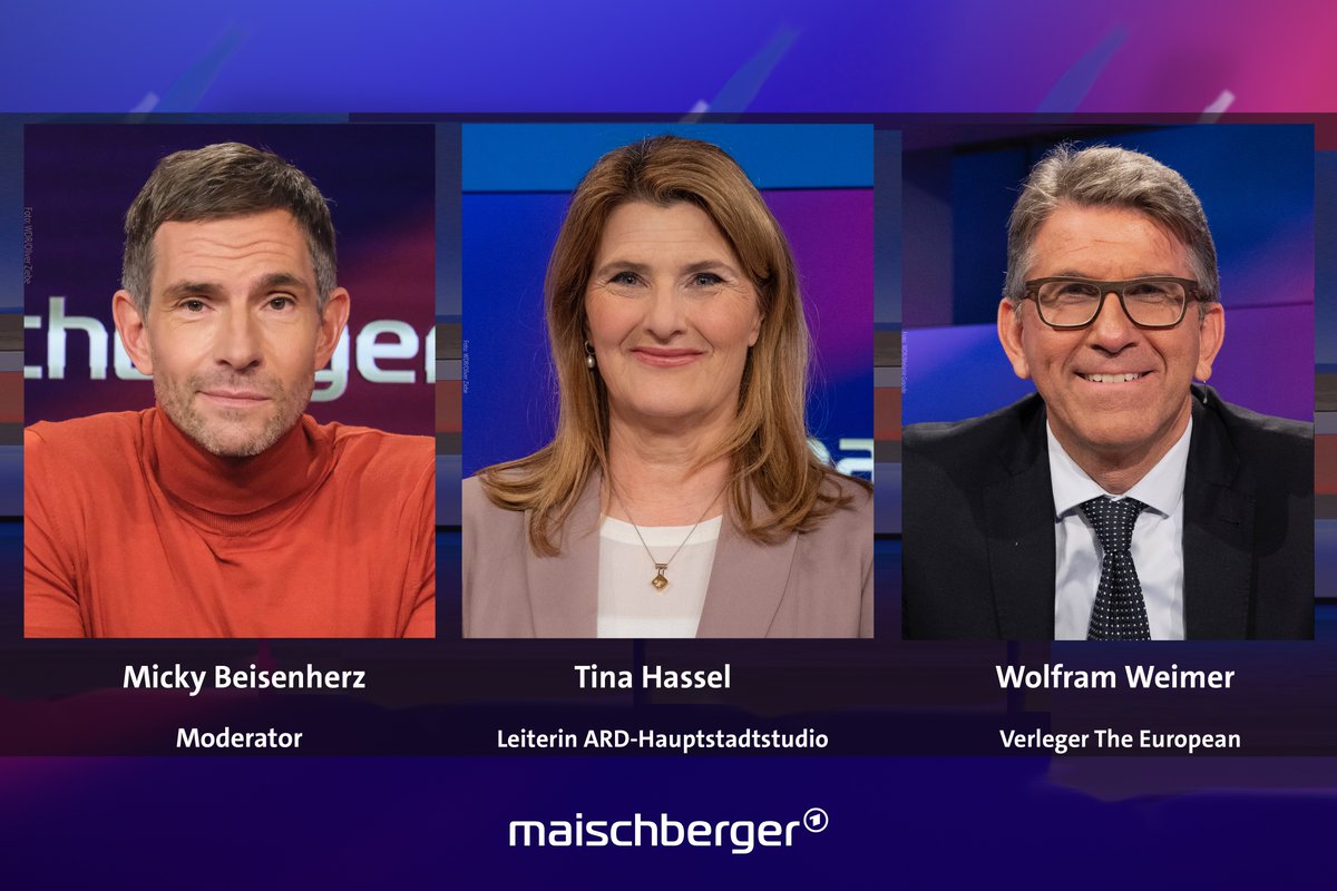 Es erklären, kommentieren und diskutieren heute bei #maischberger der TV-Moderator @MickyBeisenherz, die Leiterin des #ARD-Hauptstadtstudios @TinaHassel und der Verleger von @TheEuropean Wolfram Weimer. 📺 Mittwoch Abend um 23:00 Uhr | @DasErste