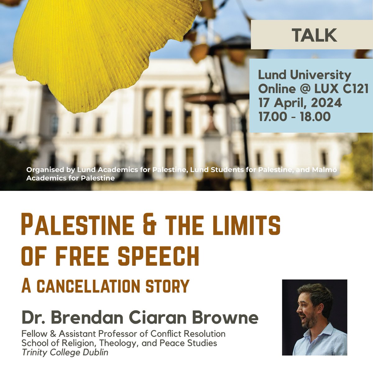 Just finished @AlShabaka podcast on 🇮🇪🇵🇸 (out end of April). Moving on to series of talks on Palestine & academic freedom. Focussing on recent Vienna debacle which I wrote about here: dawnmena.org/i-was-a-target… First stop, @lunduniversity No silence. Speak up. Free Palestine.