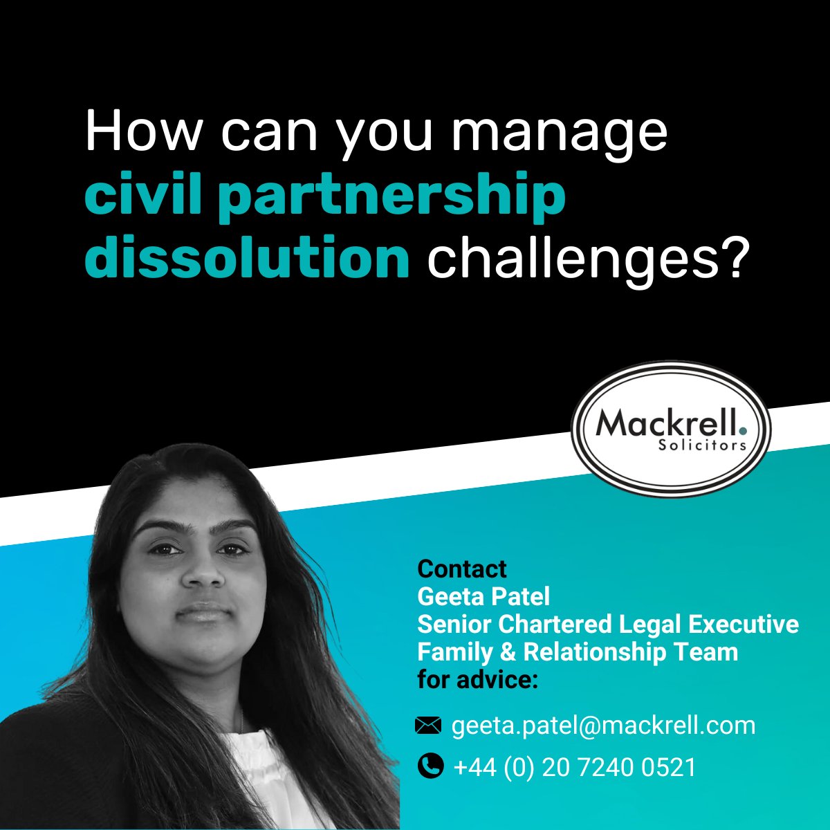 Geeta Patel, a Senior Chartered Legal Executive from our Family & Relationship Team, recently supported a client who faced significant bumps in the road.
 
Read the full case study here: bit.ly/3PCeQwb 
 
#FamilyLawyers #Dissolution #FamilyLaw #CivilPartnership