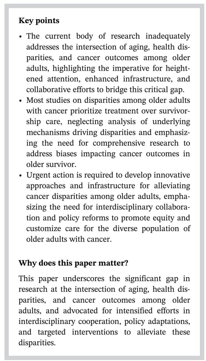 New pub alert 🚨with superb collaborators examined disparities in outcomes of OA w/cancer and showed an urgent need for strategies to remediate cancer disparities in OA. @ShakiraG_MBBS @rochgerionc @mexicolindo <a href="/WilliamDale_MD/">William Dale, MD, PhD, FASCO</a> <a href="/HKlepinMD/">Heidi Klepin</a> <a href="/myCARG/">Cancer and Aging Research Group (CARG) #GeriOnc</a> <a href="/nlundebjerg/">Nancy Lundebjerg (she/her/hers)</a> Jeanne Madelblatt
